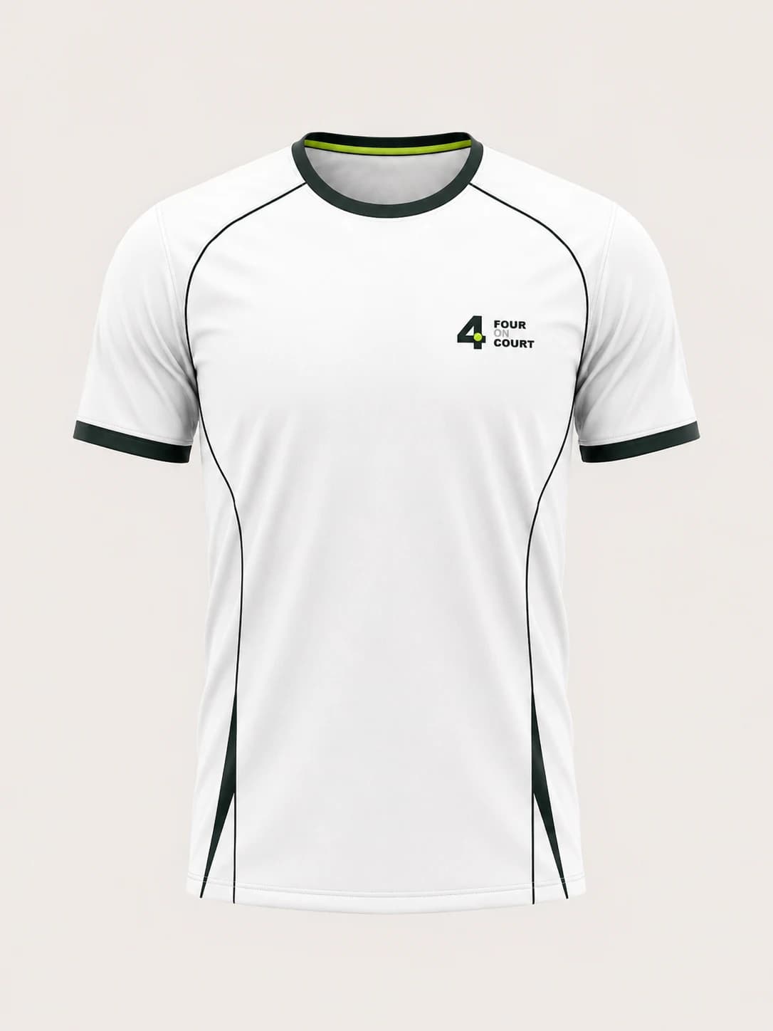 Tricou alb de padel cu linii de contur și detalii verde închis