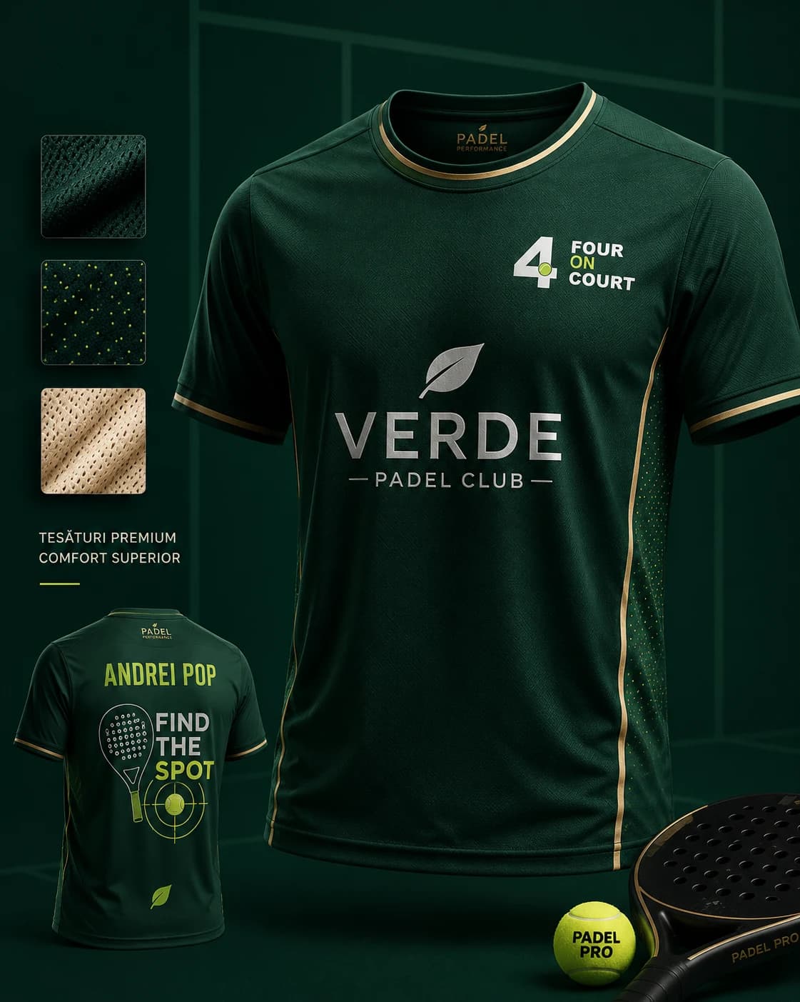 Tricou de padel personalizat Four on Court